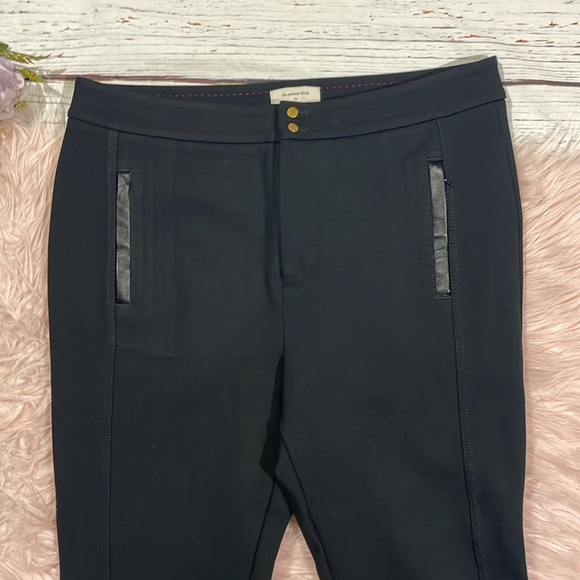 Anthropologie essential slim black tapered Ponte pants faux leather trim - Picture 5 of 9